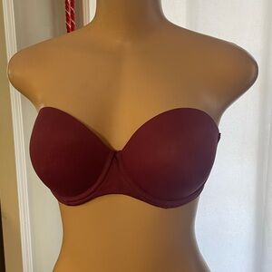 Pink Victoria Secret Strapless Burgundy Bra 32DD feminine support push-up cupped